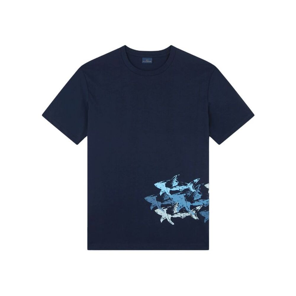 Paul & Shark Men Cotton Jersey T-Shirt With Distressed Sharks Print